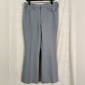 Vintage 1970s Navy Blue White  Houndstooth Flared Pants 34 x 30